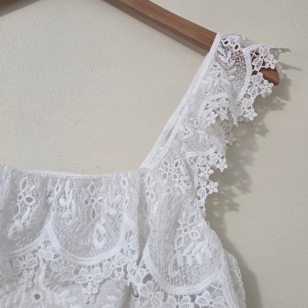Zara Lace Eyelet Ruffle Top Sz M Embroidered Crop Boho Cottage Country Cami Tank - Picture 4 of 10